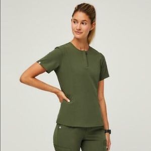 FIGS Limited Edition Dark Olive Bristol Slim Henley Scrub Top (L)